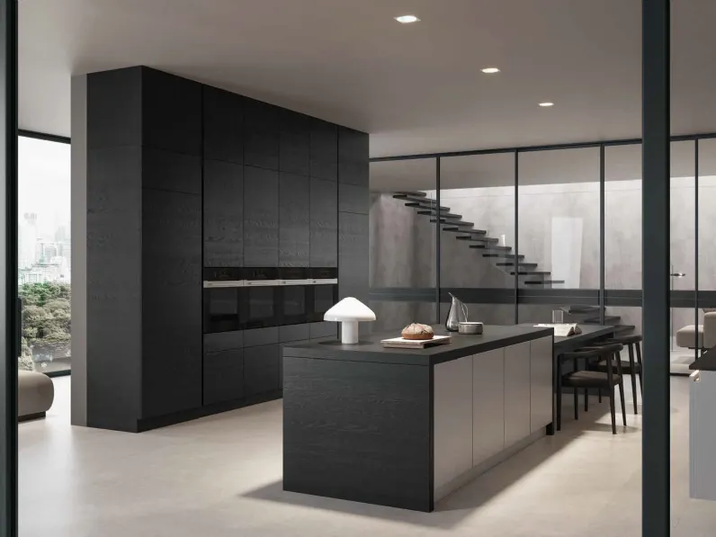 Cucina Design 03 con isola in laminato e rovere nero di Garofoli