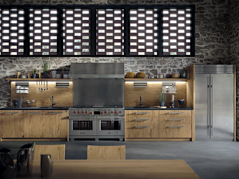 Cucina Design lineare Grangusto in legno e acciaio di Riva1920
