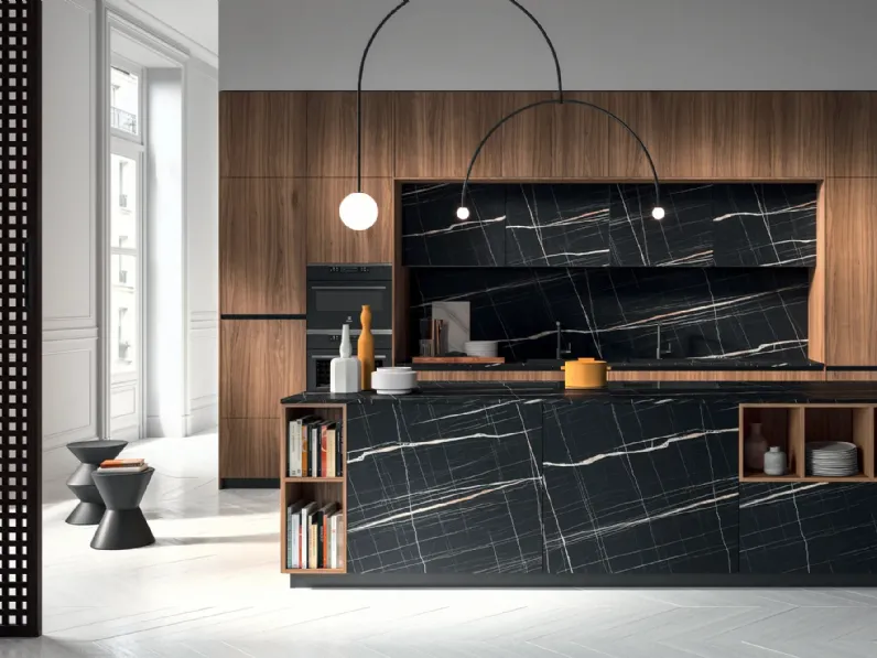 Cucina Design con isola HC-08 High Design 07 in noce e HPL di Astra