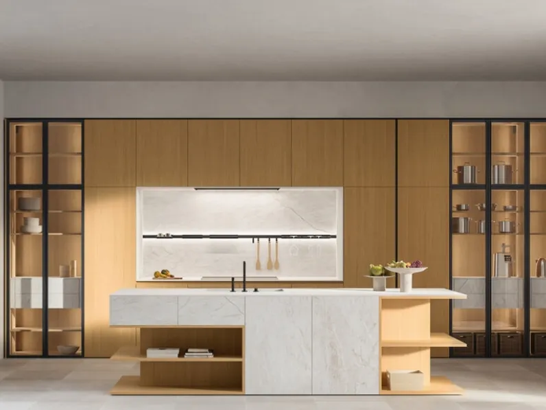 Cucina Design con isola Impronta 02 Desco in Rovere e Gres di Doimo Cucine
