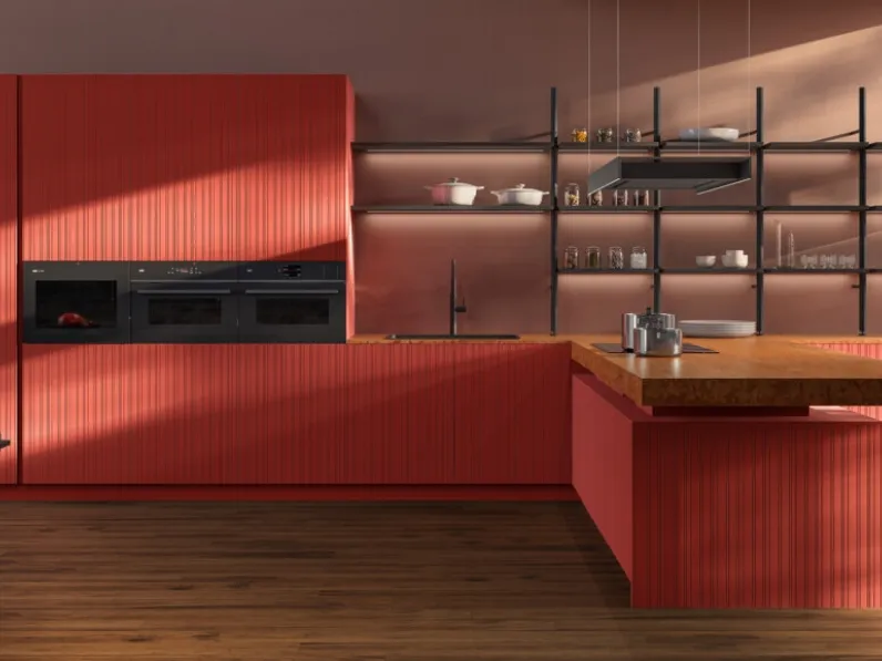 Cucina Design con penisola Impronta 06 Incontro in laccato e marmo di Doimo Cucine