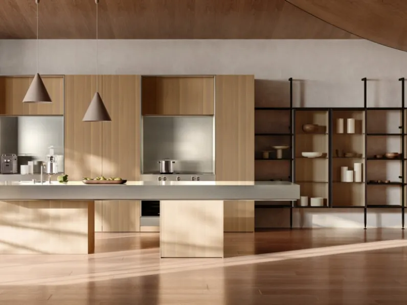 Cucina Design con isola Impronta 07 Coro in legno e acciaio di Doimo Cucine