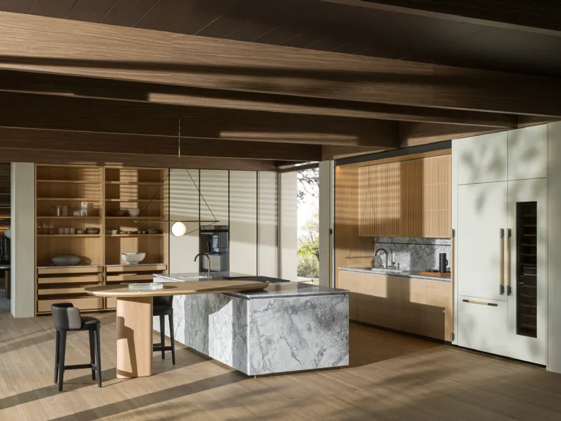 Cucina Design con isola Intersection in Marmo e legno di Dada
