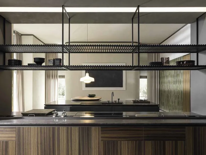Cucina Design con isola Intersection in acciaio Nebula e legno di Dada