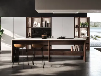 La cucina design Maistri, caratterizzata dall'isola K-Table, unisce eleganza e funzionalità.