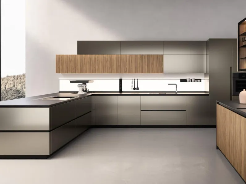 Cucina Design con penisola Kappa composizione 02 in laccato metallizzato di Armony