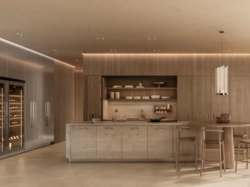 Cucina Design con isola Kora in marmo e legno di Arclinea
