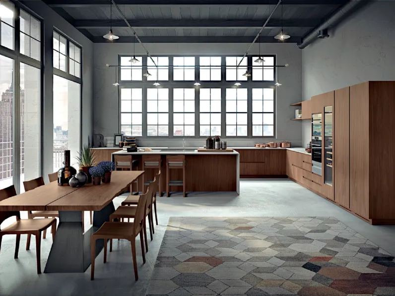 Cucina Design angolare con isola La Cucina in legno di Riva1920