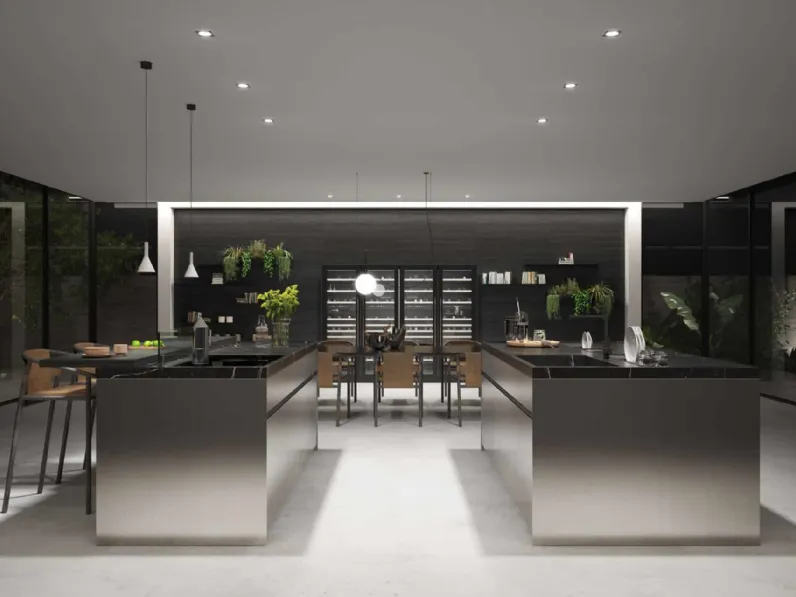 Cucina Design in acciaio con doppia isola Lab di Nova Cucina