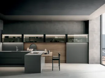 La cucina design Light di modulnova è composta da moduli base sospesi e pensili, che possono essere 
