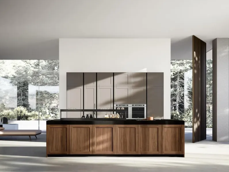 Cucina Design in legno massello e laccato con isola Ligna composizione 01 di Armony
