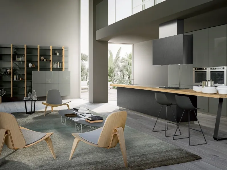 Cucina Design con isola Lounge Peltro Nero di Composit