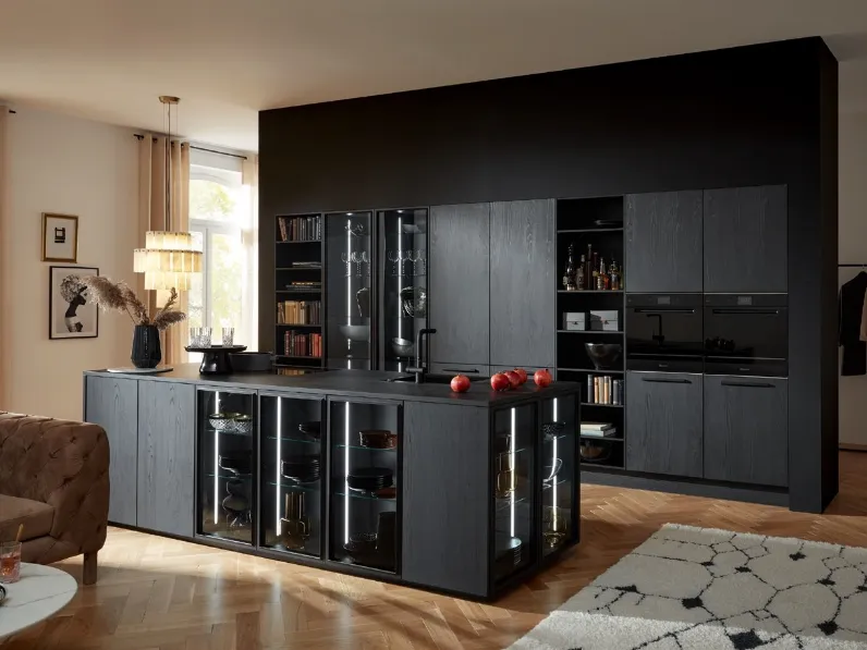 Cucina Design con isola Manhattan Rovere Nero di Nolte