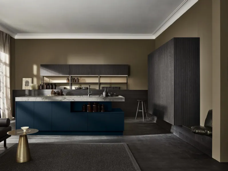 Cucina Design con penisola Neo Soft Lack 09 in laccato e legno di Nolte