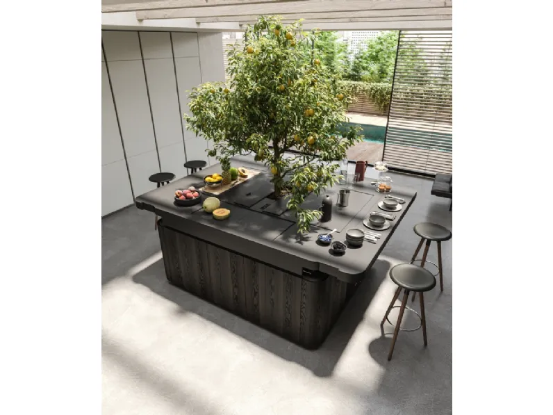 Cucina Design a isola Oasi in Rovere fossile con albero di limoni di Aran