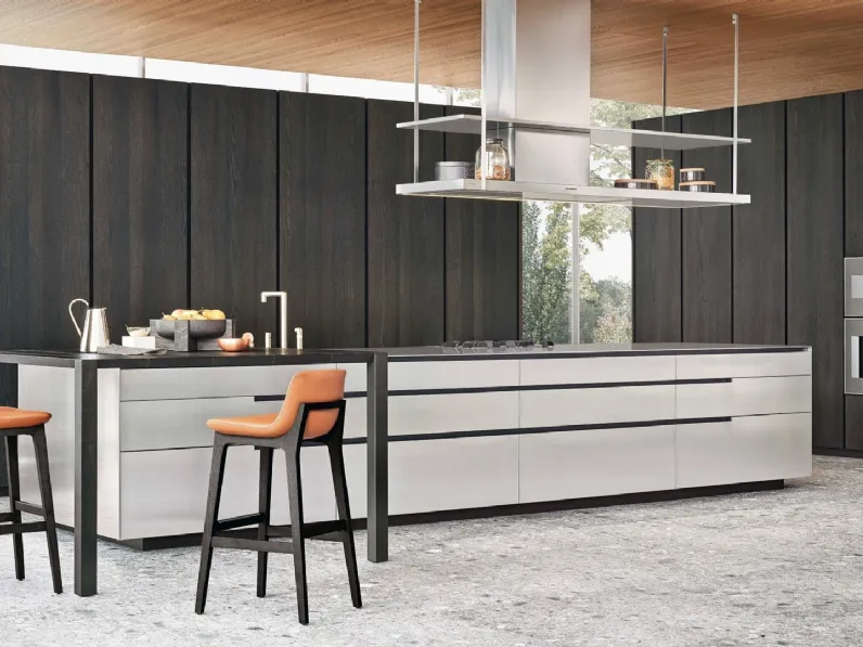 Cucina Design in olmo nero con isola in acciaio Phoenix 02 di Poliform