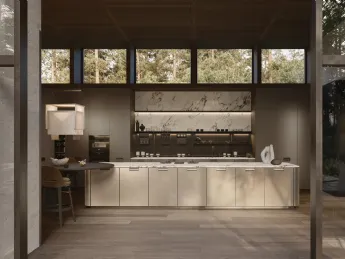 Cucina design Physis di Molteni & C, laccato bronzo con isola.