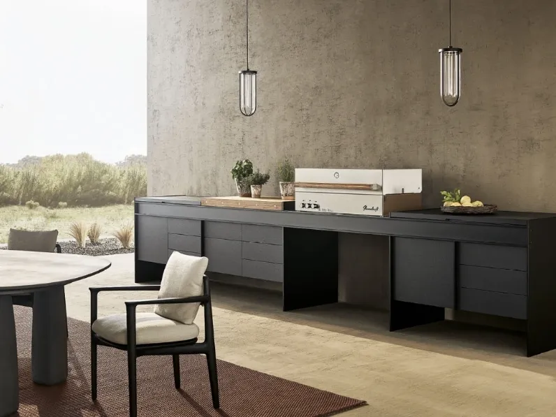 Cucina Design Land Kitchen in alluminio laccato Nero e acciaio di Poliform