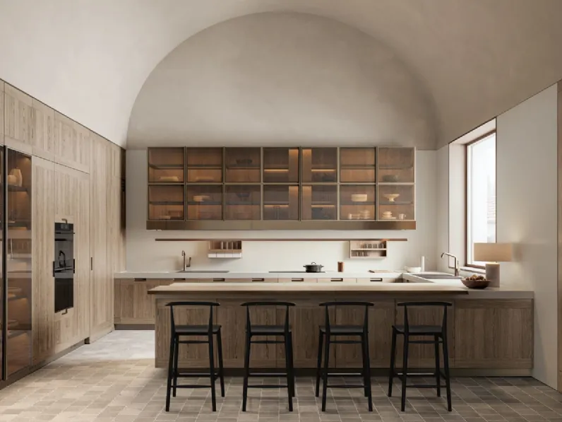 Cucina Design con penisola Principia e Teca di Arclinea