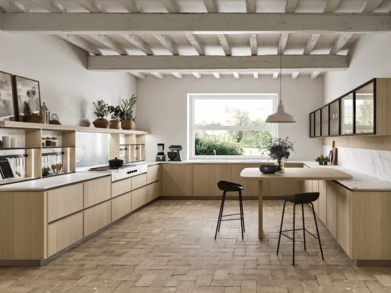 Cucina Design angolare con penisola Quadra 03 in Rovere di Snaidero