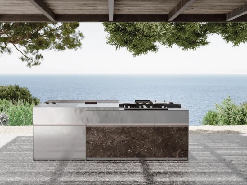 Cucina Design con isola Santorini 1|5 in  acciaio inox e gres di Zampieri Cucine