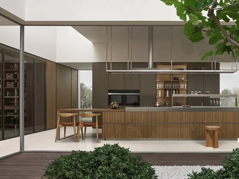 Cucina Design Sign 01 in noce Canyon con top in acciaio di Ernestomeda