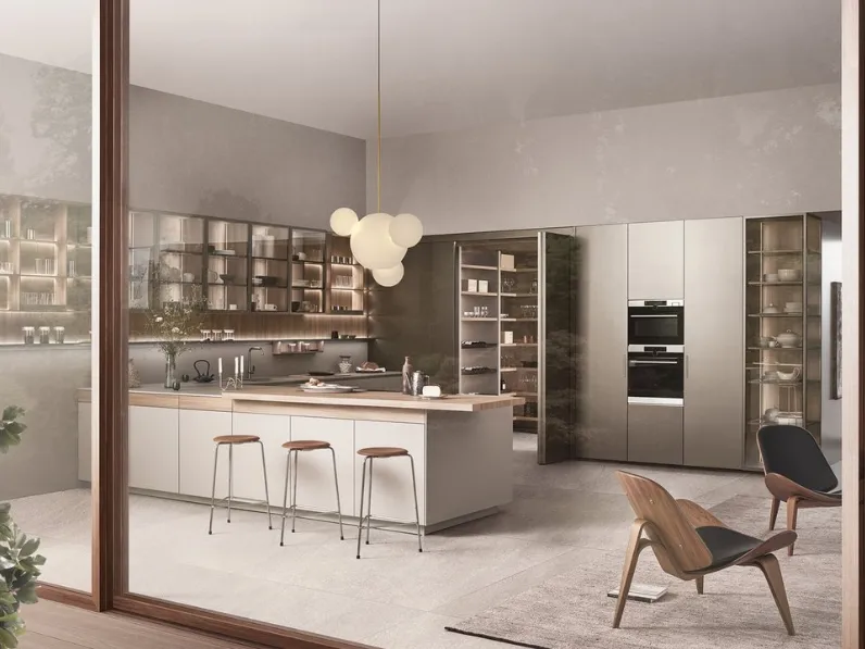 Cucina Design con penisola Sign 03 in fenix Beige Arizona di Ernestomeda