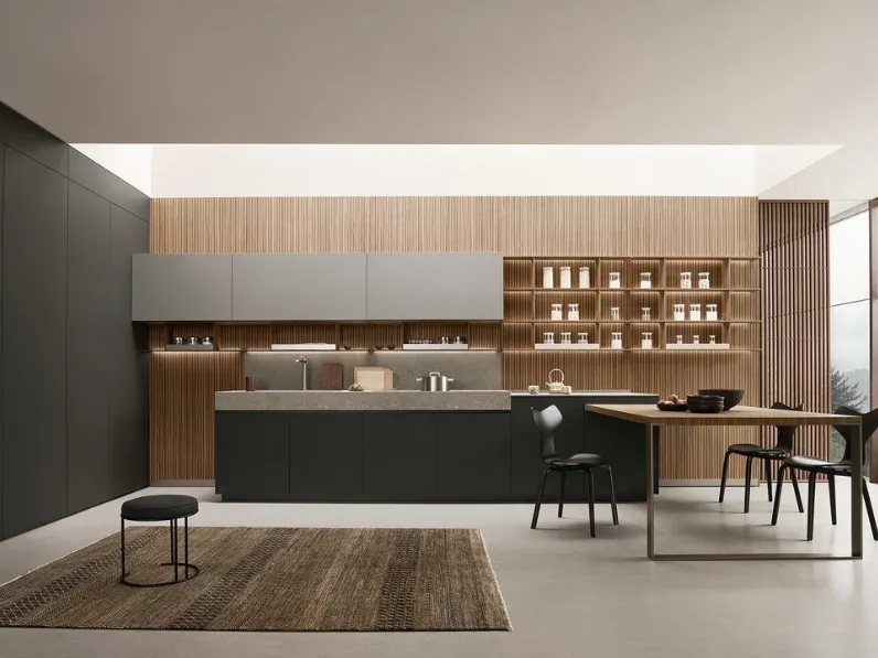 Cucina Design con penisola Sign 04 in laccato metallo Lucem di Ernestomeda