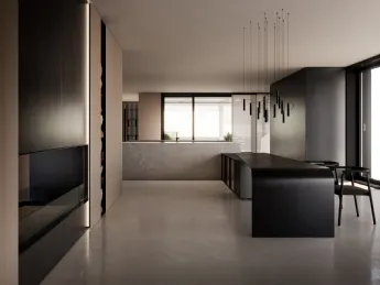 Modulnova presenta la cucina design a vista, modello Skill Gres, dotata di maniglie a profilo orizzo