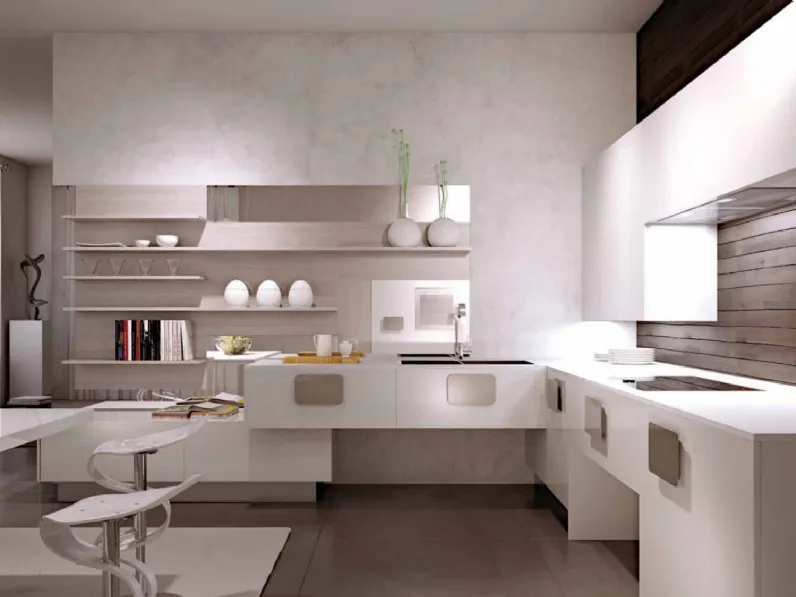 Cucina Design ad angolo in laccato lucido Solobianco 01 di Scic