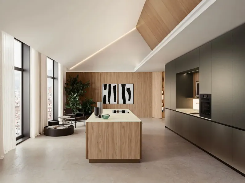 Cucina Design con isola System + Yota Portrait 01 in laccato e laminato di Armony