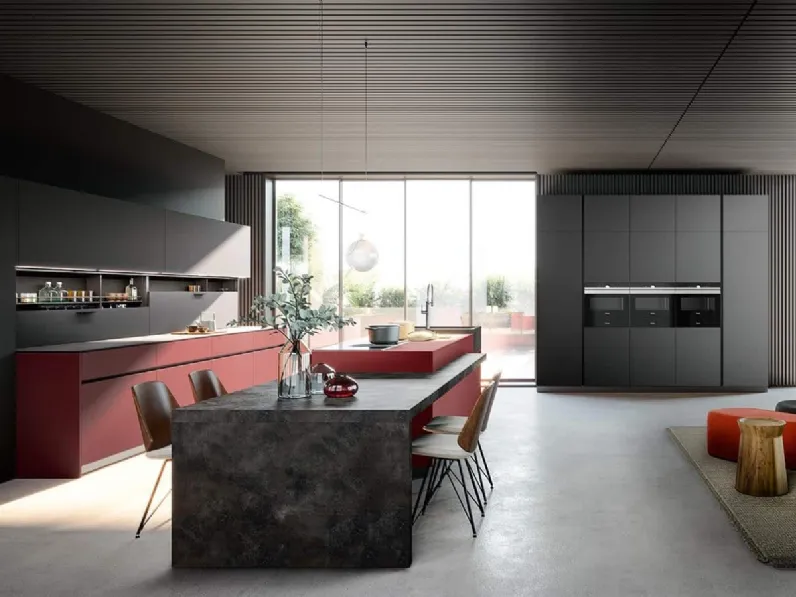 Cucina Design con isola e penisola in laminato Fenix Tau di Armony