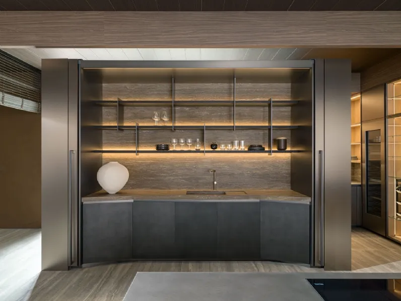 Cucina Design Tivalì 2|0 By Yabu Pushelberg in acciaio con top in marmo di Molteni & C