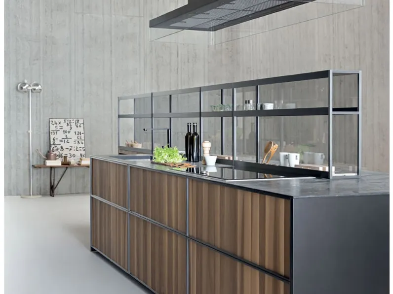 Cucina Design lineare in noce con top in pietra XP 03 di Zampieri Cucine