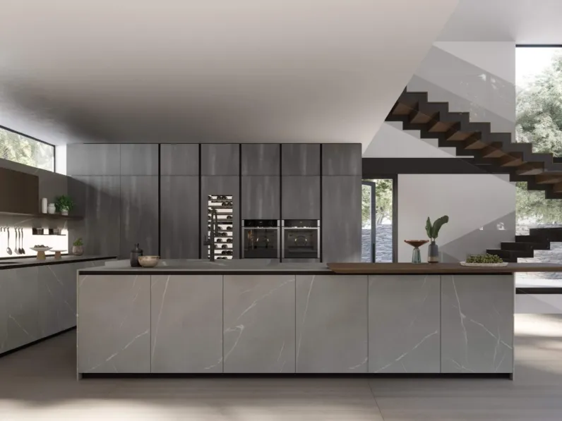 Cucina Design con isola T70 02 in laminato finitura pietra piasentina di Zecchinon Cucine