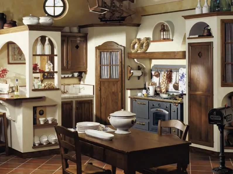 Cucina angolare in Muratura Mastro Antonio in legno finitura Castagno piallato di Le Cucine dei Mastri