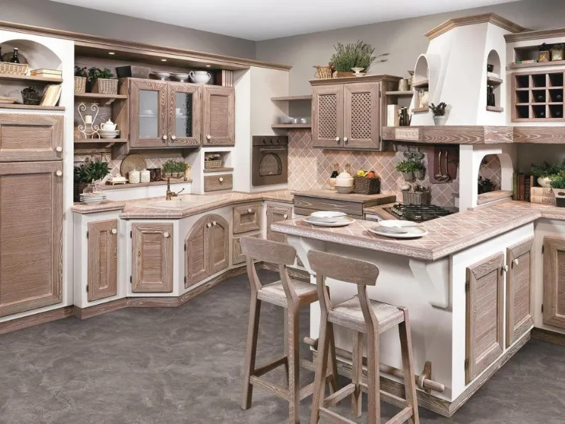 Cucina in muratura angolare con penisola Luisa Gessata di Lube