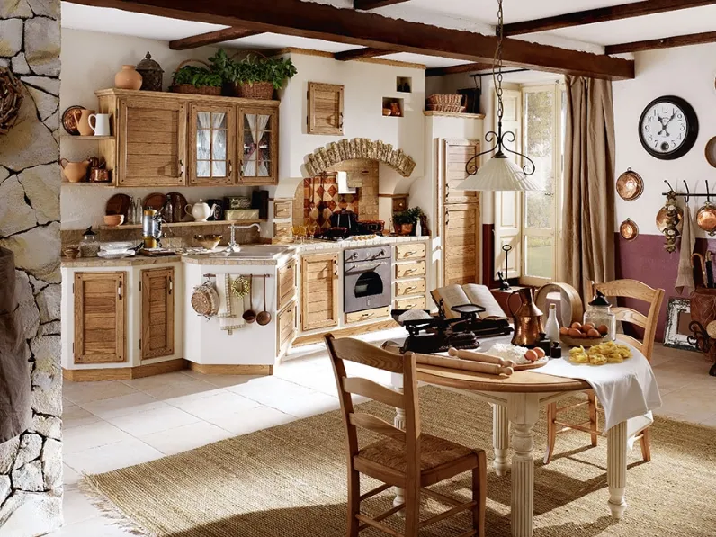 Cucina lineare in Muratura Vecchio Granaio finitura Corda classica di GR Mobili