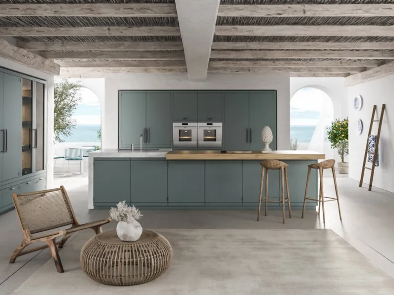 Cucina Moderna con isola Anuba in laccato Paxos Grey di Miton