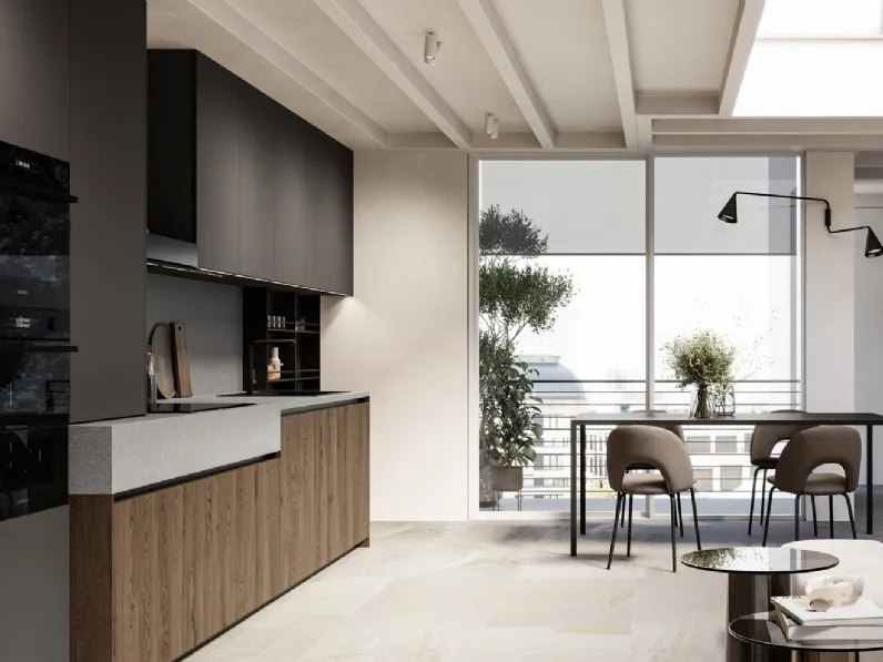 Cucina Moderna lineare Asia 02 in rovere e laccato di Arredo3