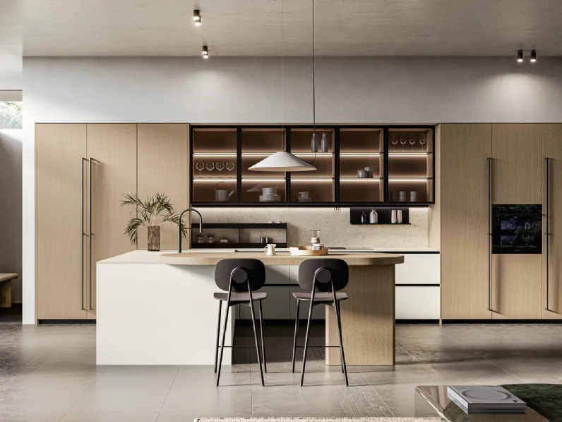 Cucina Moderna con penisola in laccato e legno Asia di Arredo3