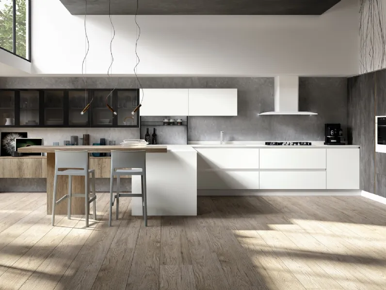 Cucina Moderna con penisola Lab Bianco Shiky di Atra Cucine