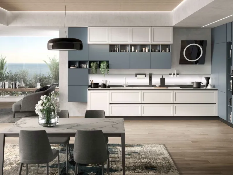 Cucina Moderna angolare Bali in laccato Bianco e Blu di Evo Cucine