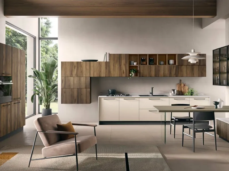 Cucina Moderna Bali in Rovere Tabacco e laccato Sahara di Evo Cucine