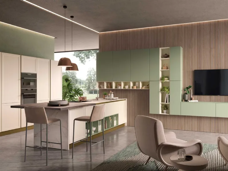 Cucina Moderna con penisola Bali Sahara e Verde di Evo Cucine