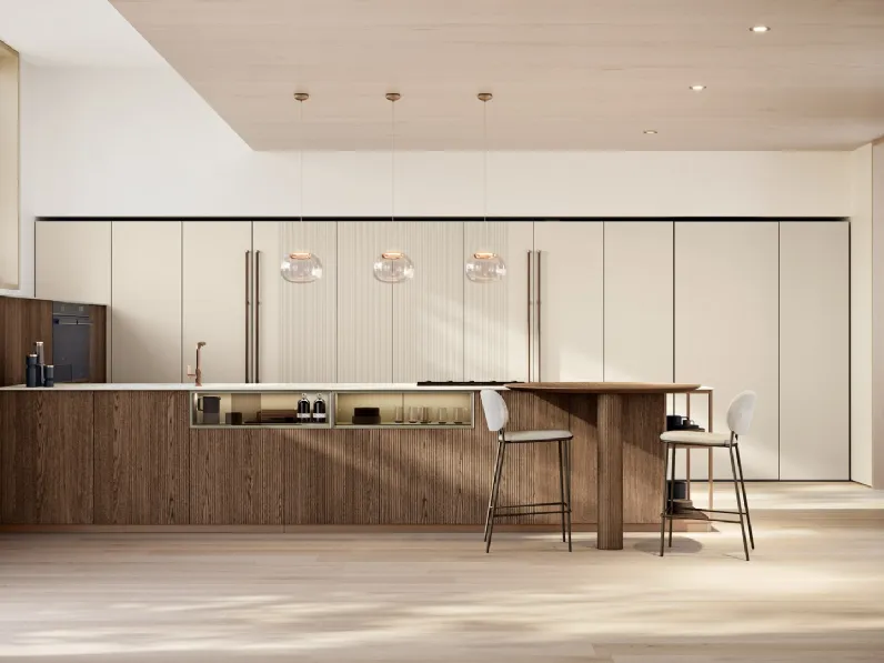 Cucina Moderna con penisola Bera 10 in rovere e laccato di Lube