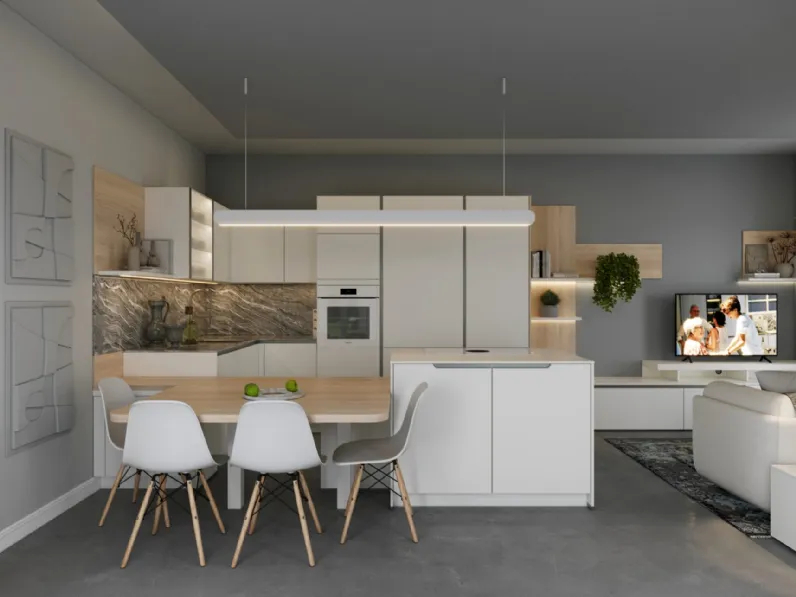 Cucina Moderna con penisola Bianca Alpino XL di Life Cucine