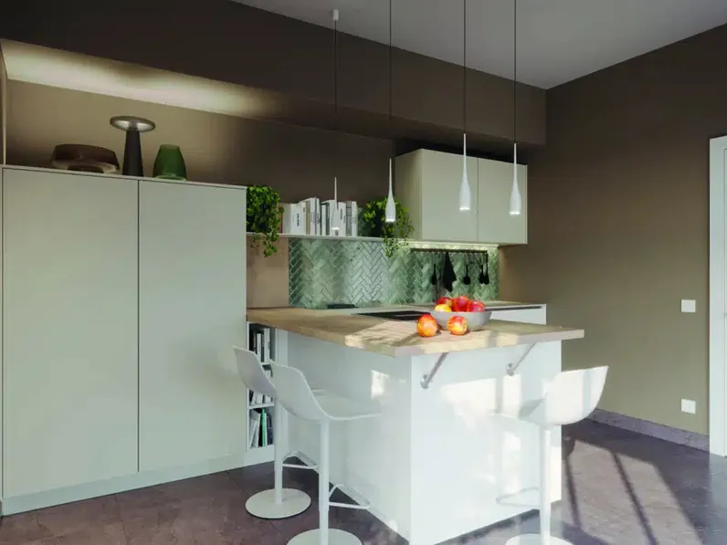 Cucina Moderna con penisola Bianco Sabbia di Life Cucine