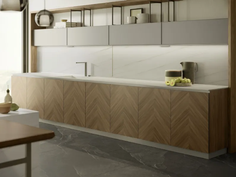 Cucina Moderna con isola Blend in Noce con disegno spinato di Composit