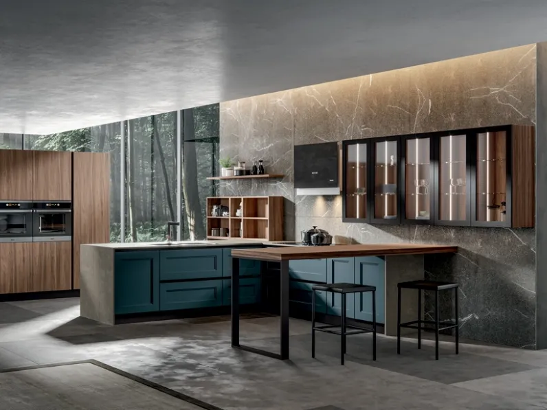 Cucina Moderna Boston con penisola in laccato e melaminico di Home Cucine